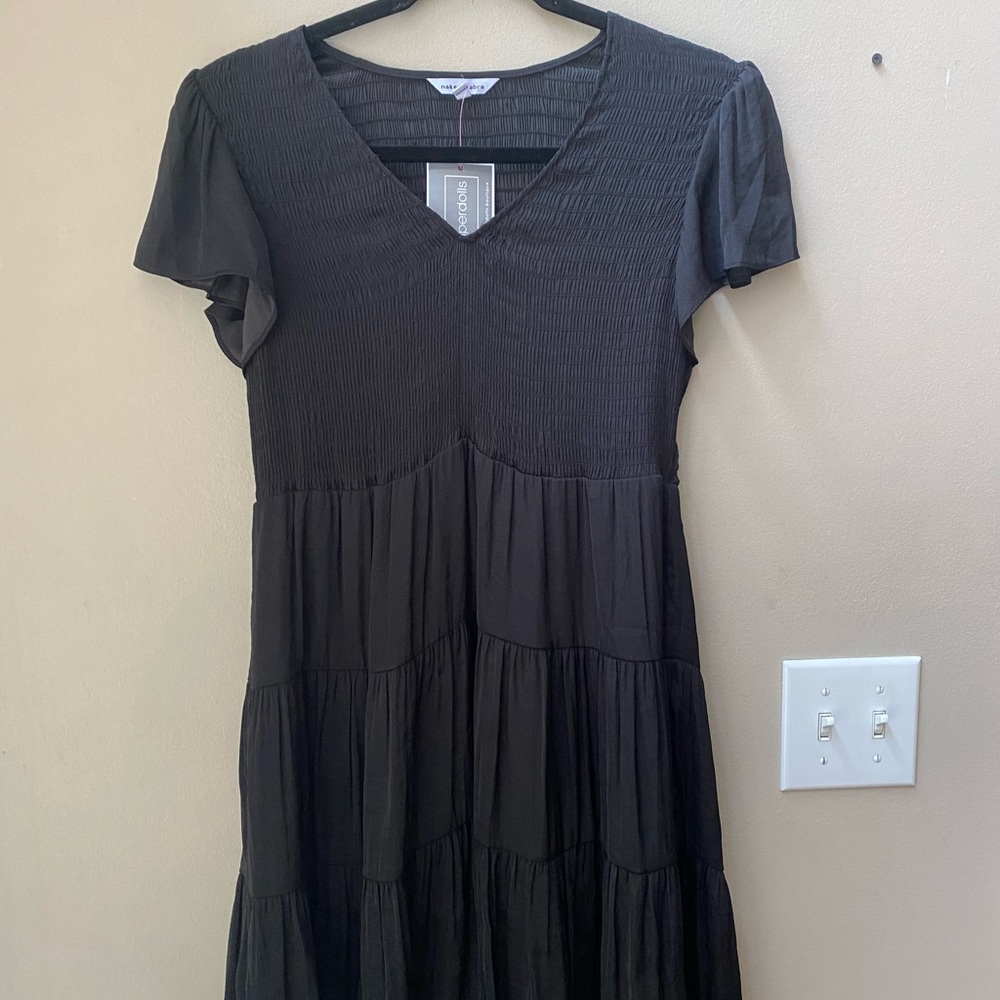 Naked Zebra Laisha Tiered Mini Black Dress